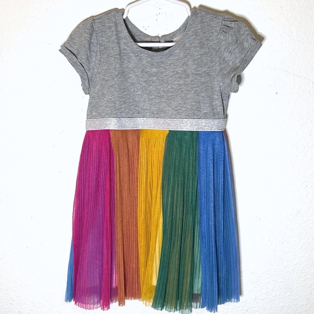 Hanna Andersson Tulle Skirt Dress 3T Grey Rainbow Rainbowcore Glitter Waistband